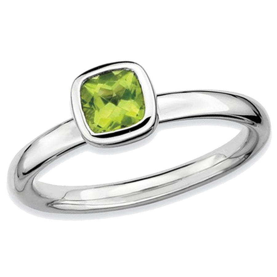Solitaire Cushion Cut Peridot Ring 1/2 Carat (ctw) in Sterling Silver Image 1