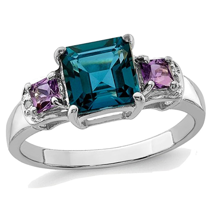 1.90 Carat (ctw) London Blue Topaz & Amethyst Ring in Sterling Silver Image 1