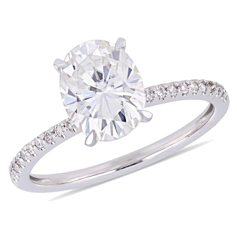 2.00 Carat (ctw) Solitaire Oval Synthetic Moissanite Engagement Ring in 14K White Gold with Diamonds 1/10 Carat (ctw Image 1