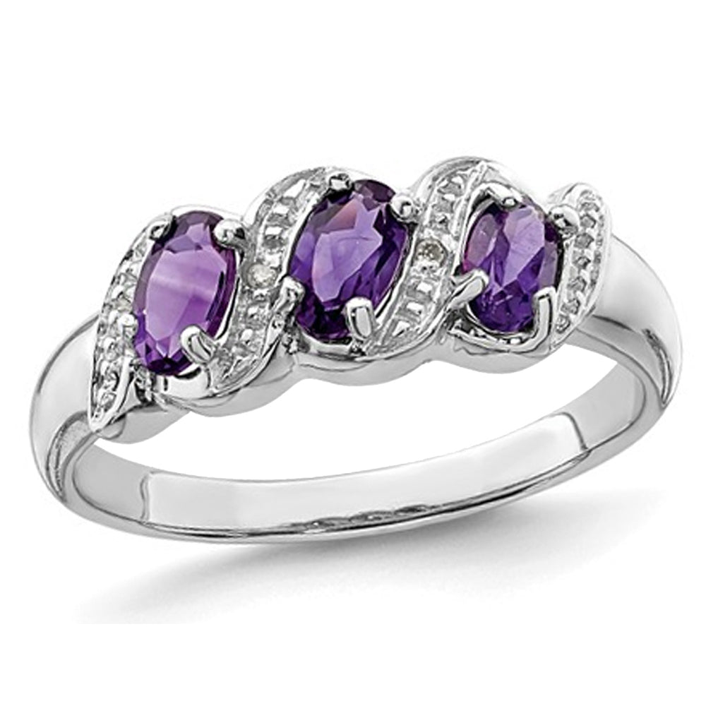 Ladies 3/5 Carat (ctw) Three Stone Amethyst Ring in Sterling Silver Image 1