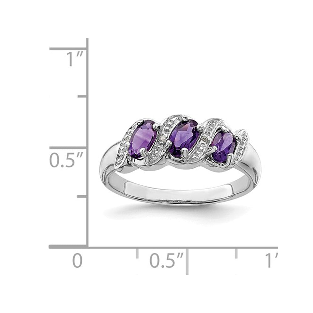 Ladies 3/5 Carat (ctw) Three Stone Amethyst Ring in Sterling Silver Image 2