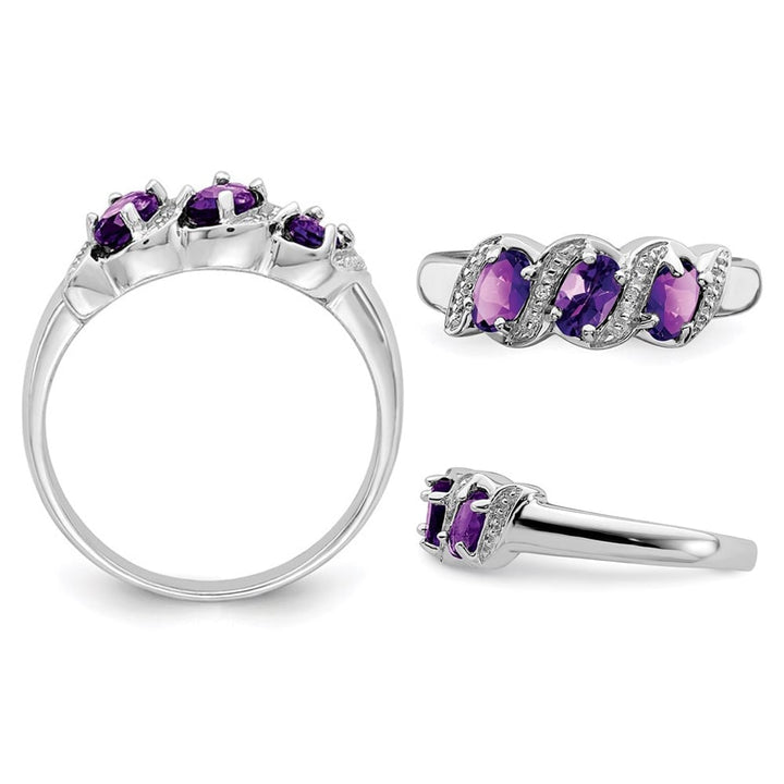 Ladies 3/5 Carat (ctw) Three Stone Amethyst Ring in Sterling Silver Image 3