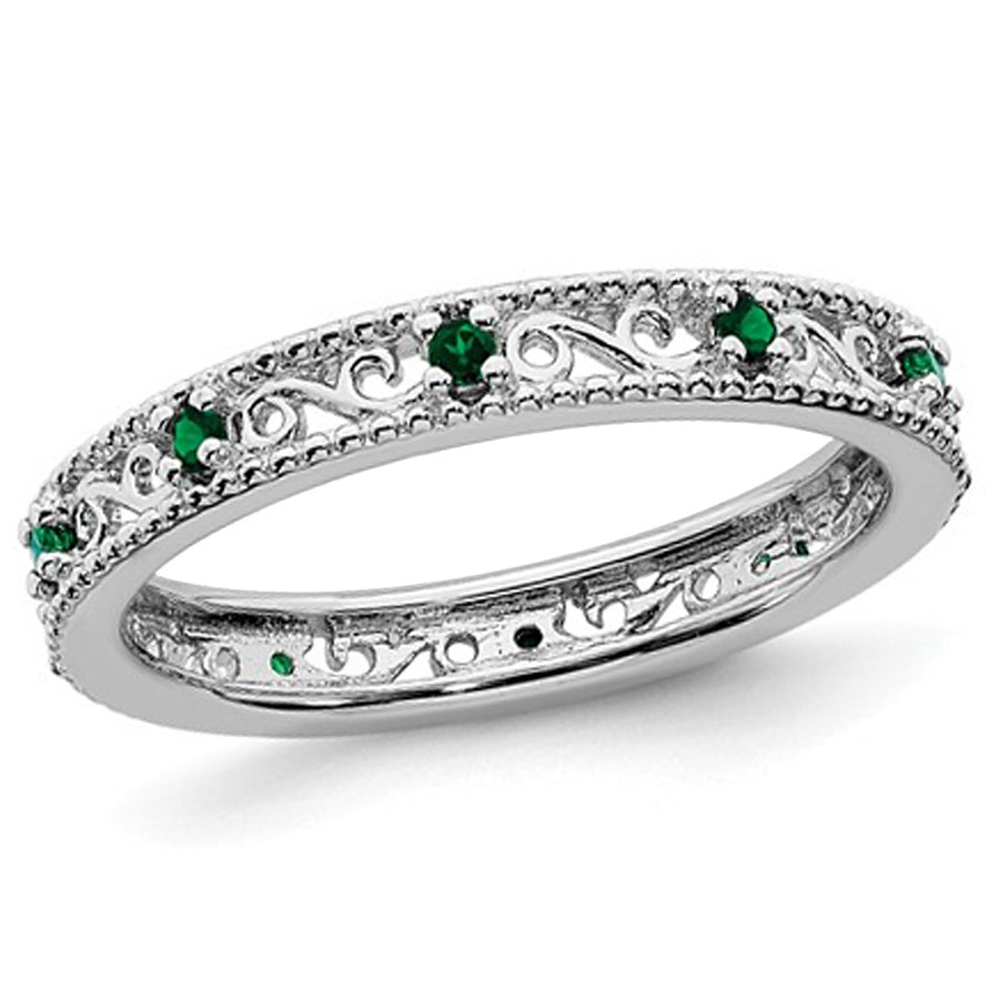 1/8 Lab Created Green Emerald Eternity Band Ring in Sterling Silver Image 1