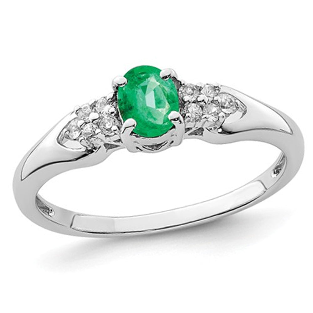 1.10 Carat (ctw) Emerald Ring in Sterling Silver with White Sapphires Image 1