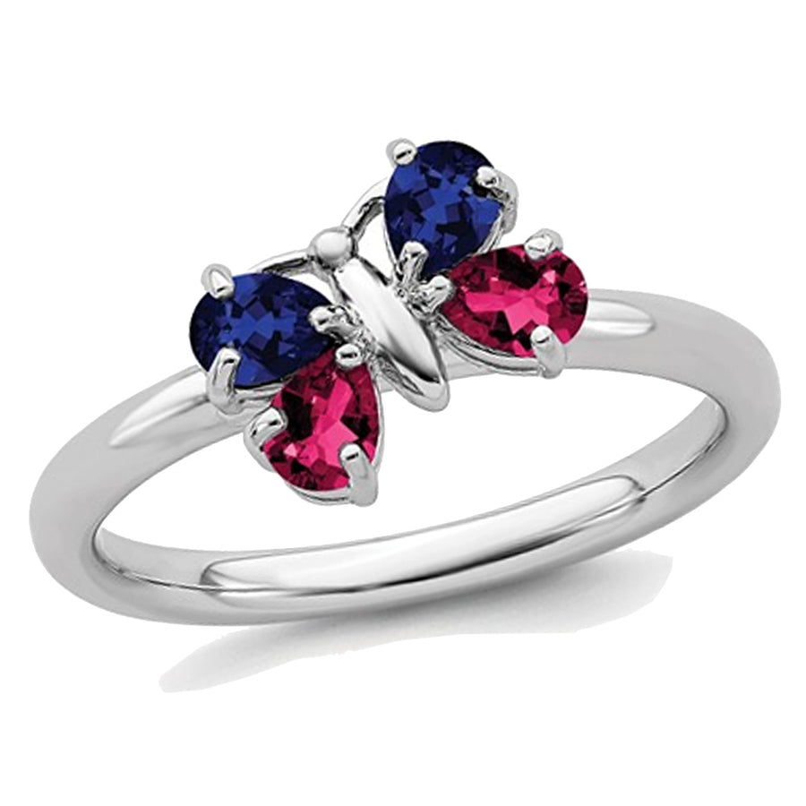 4/5 Carat (ctw) Lab Created Ruby and Lab Created Sapphire Butterfly Ring in Sterling Silver Image 1