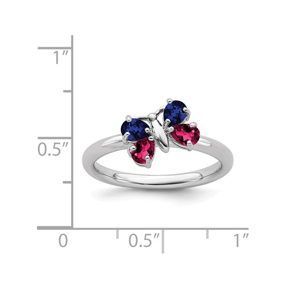 4/5 Carat (ctw) Lab Created Ruby and Lab Created Sapphire Butterfly Ring in Sterling Silver Image 2