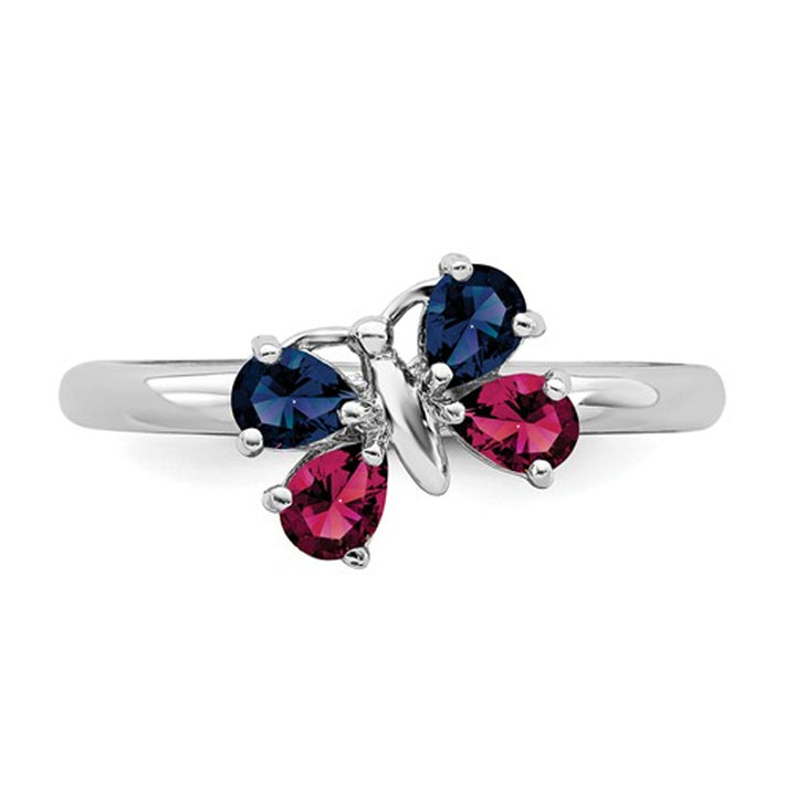 4/5 Carat (ctw) Lab Created Ruby and Lab Created Sapphire Butterfly Ring in Sterling Silver Image 3