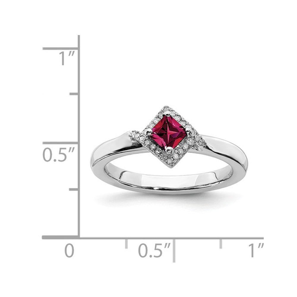 2/5 Carat (ctw) Lab Created Princess Cut Ruby Ring in Sterling Silver with Accent Diamonds Image 2