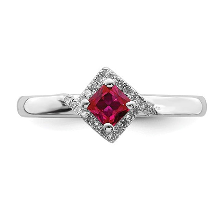2/5 Carat (ctw) Lab Created Princess Cut Ruby Ring in Sterling Silver with Accent Diamonds Image 3