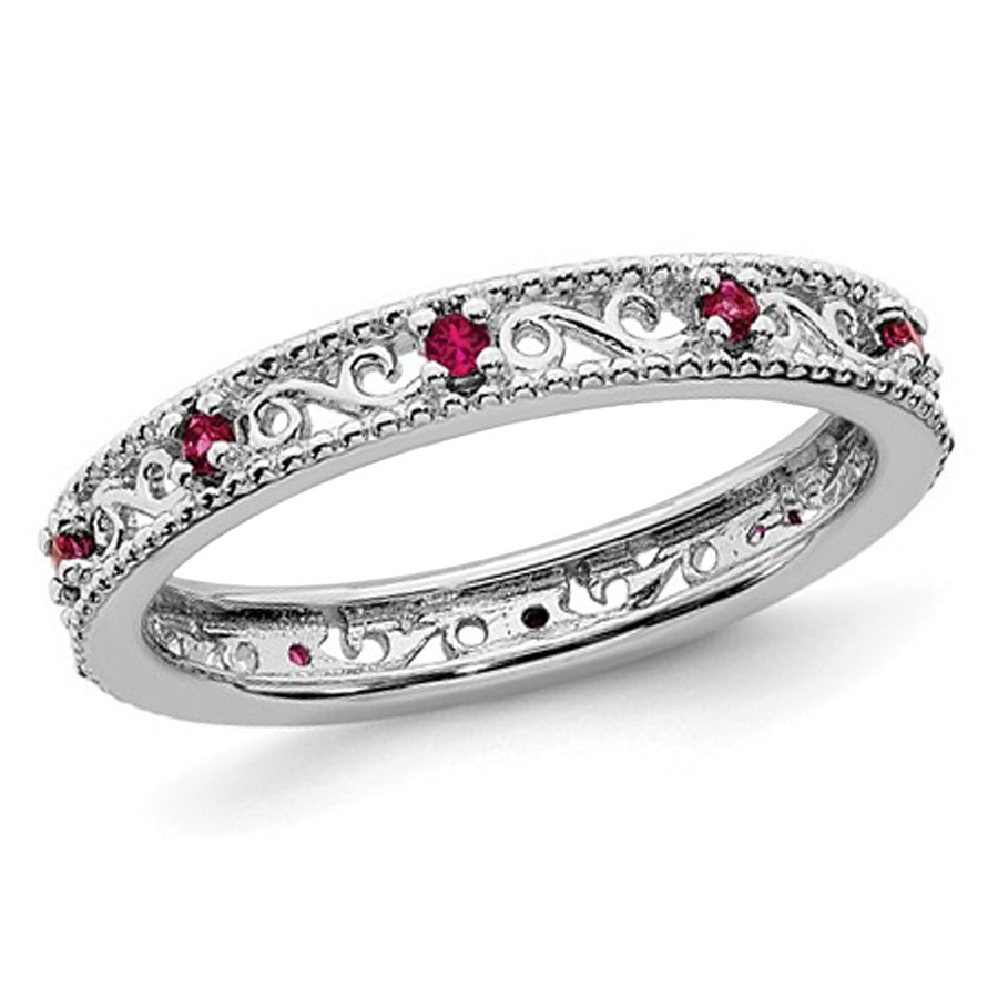 1/5 Carat (ctw) Lab Created Ruby Band Stackable Ring in Sterling Silver Image 1