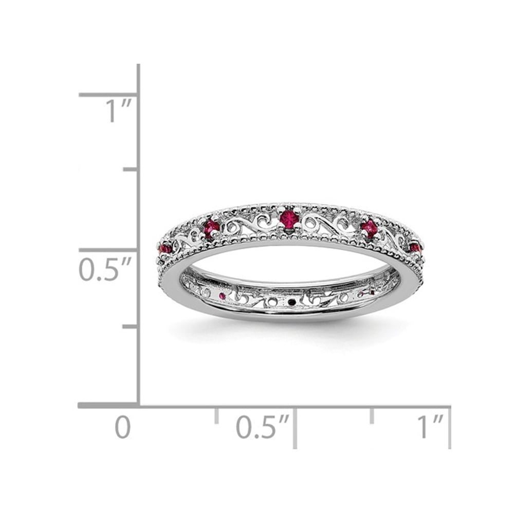1/5 Carat (ctw) Lab Created Ruby Band Stackable Ring in Sterling Silver Image 2