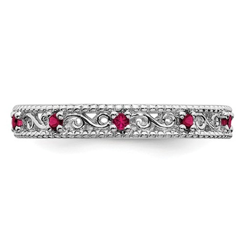 1/5 Carat (ctw) Lab Created Ruby Band Stackable Ring in Sterling Silver Image 3