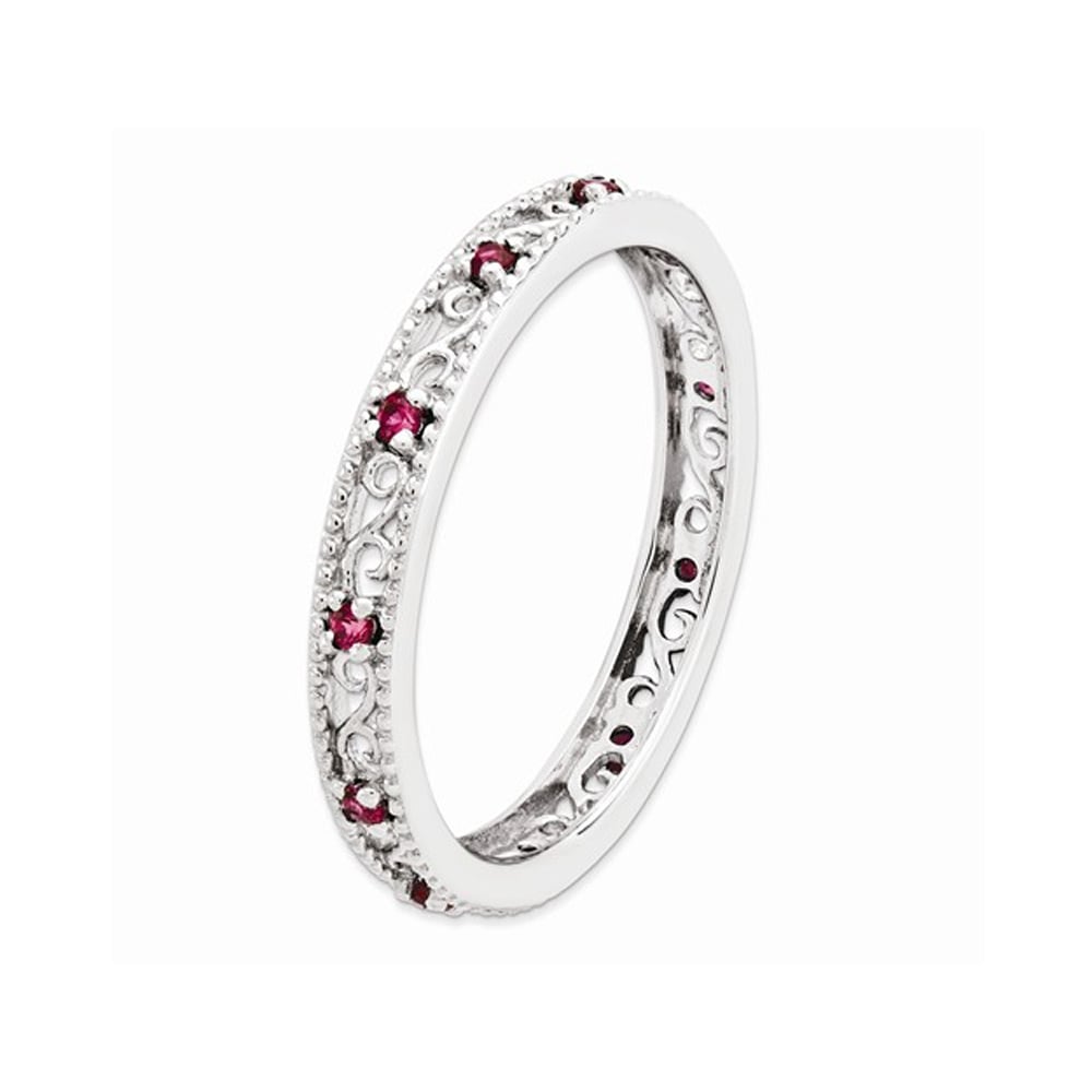 1/5 Carat (ctw) Lab Created Ruby Band Stackable Ring in Sterling Silver Image 4
