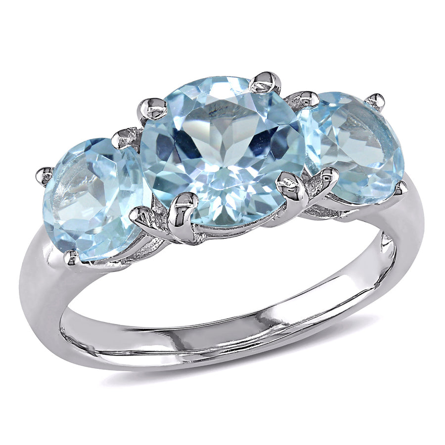 4.35 Carat (ctw) Blue Topaz Three Stone Ring in Sterling Silver Image 1