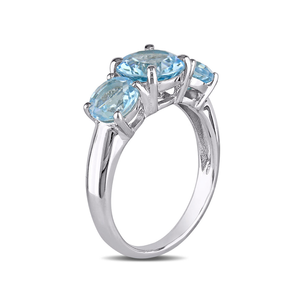 4.35 Carat (ctw) Blue Topaz Three Stone Ring in Sterling Silver Image 2