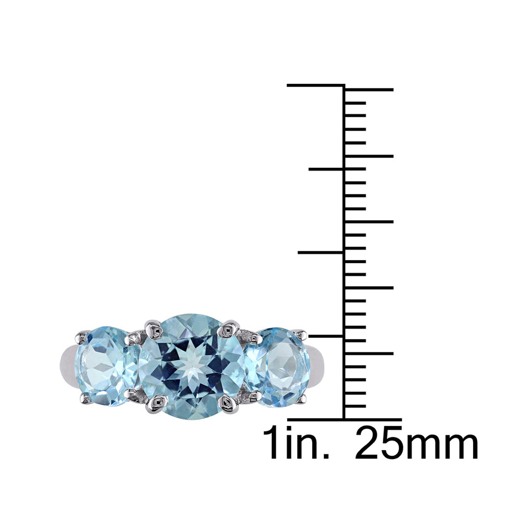 4.35 Carat (ctw) Blue Topaz Three Stone Ring in Sterling Silver Image 3