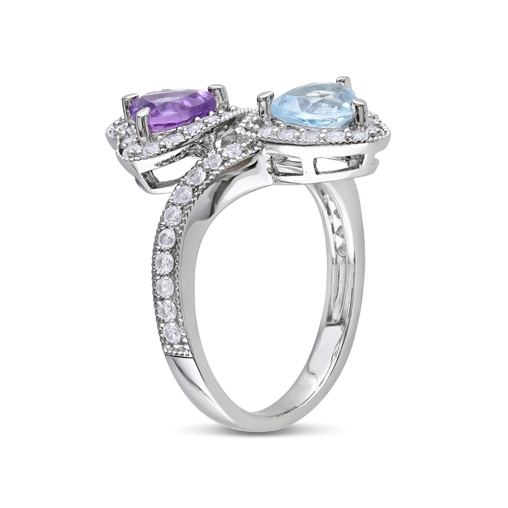 2.50 Carat (ctw) Blue Topaz and Amethyst Heart Promise Ring in Sterling Silver with Lab Created White Sapphires Image 2