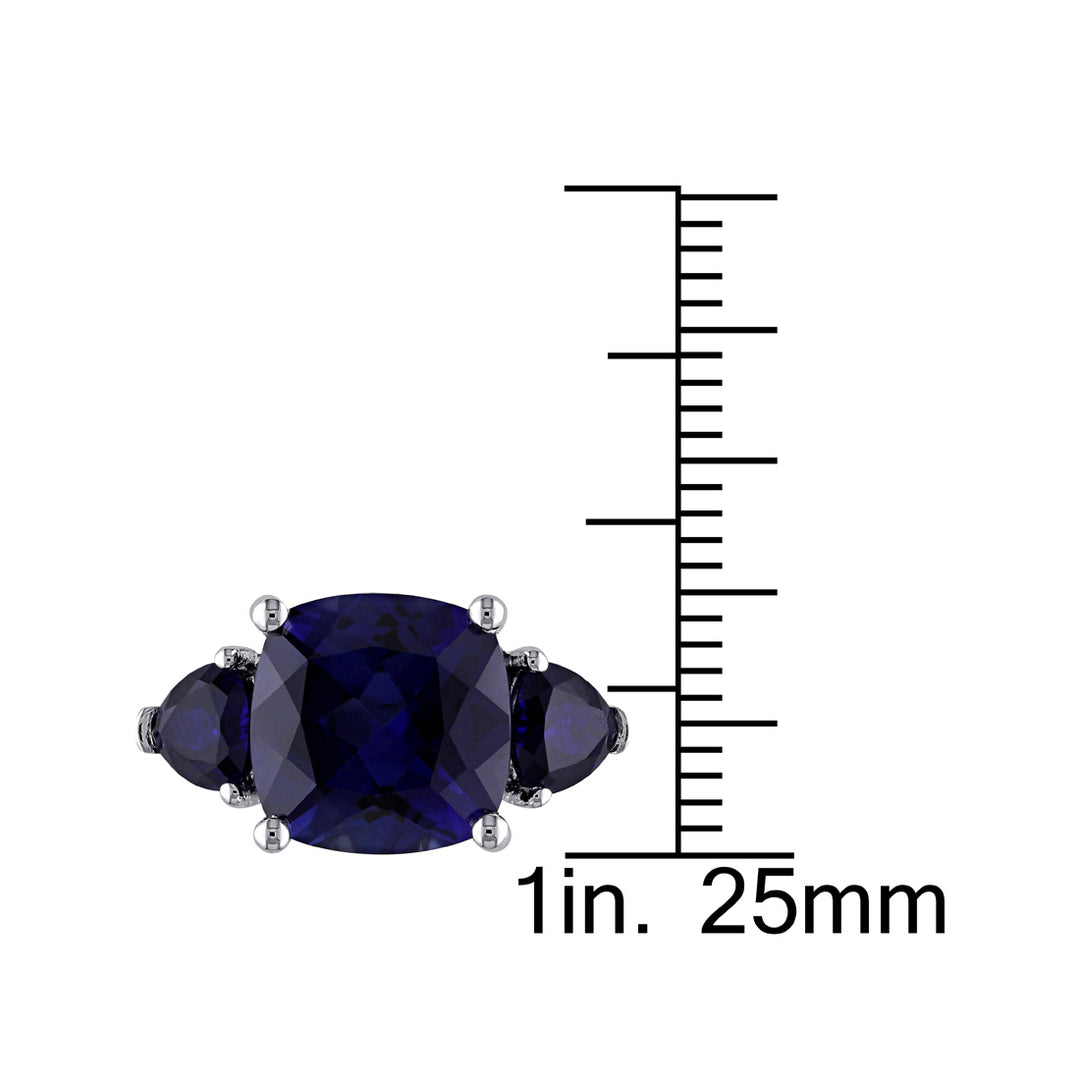 7.10 Carat (ctw) Lab-Created Blue Sapphire Three Stone Ring in Sterling Silver Image 2