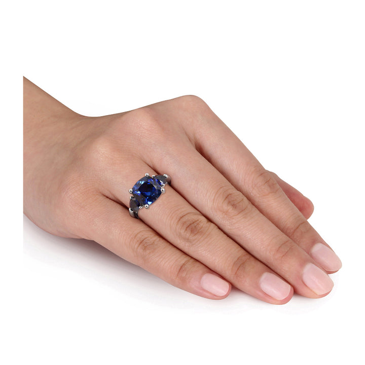 7.10 Carat (ctw) Lab-Created Blue Sapphire Three Stone Ring in Sterling Silver Image 3