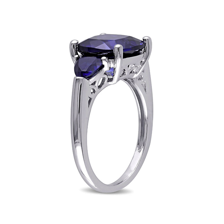7.10 Carat (ctw) Lab-Created Blue Sapphire Three Stone Ring in Sterling Silver Image 4