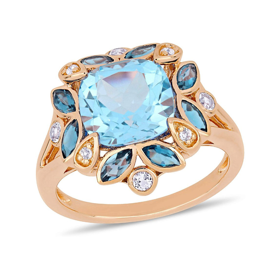 4.65 Carat (ctw) Blue and White Topaz Flower Ring in Rose Pink Plated Sterling Silver Image 1