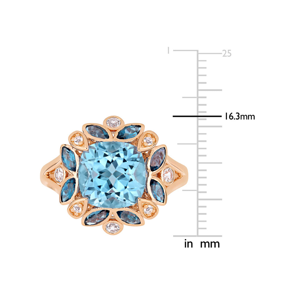 4.65 Carat (ctw) Blue and White Topaz Flower Ring in Rose Pink Plated Sterling Silver Image 2