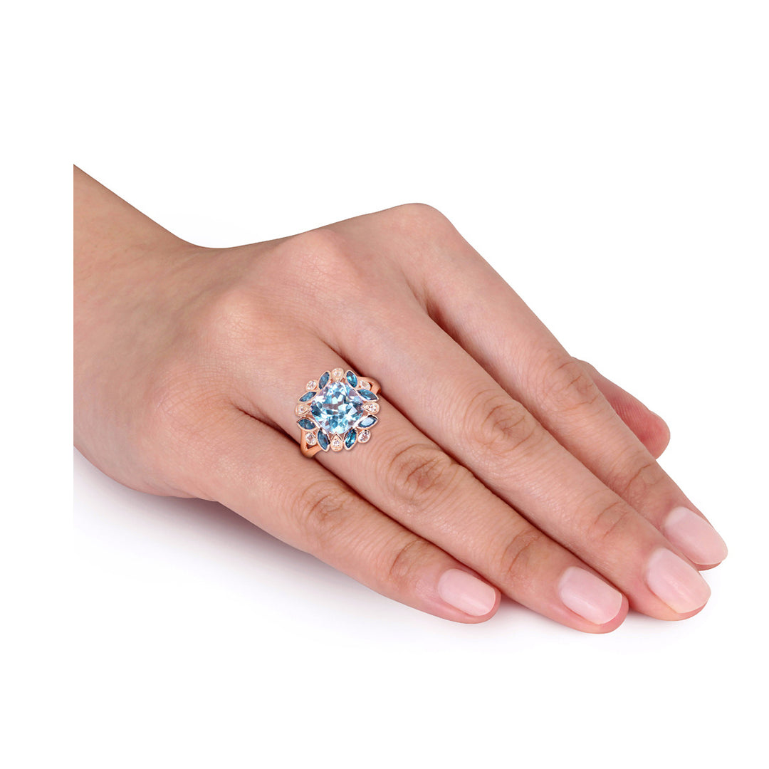 4.65 Carat (ctw) Blue and White Topaz Flower Ring in Rose Pink Plated Sterling Silver Image 4