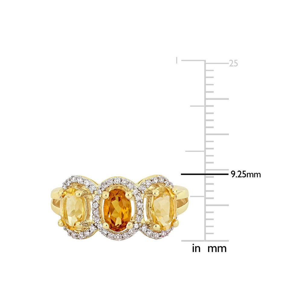 1.35 Carat (ctw) Madeira Citrine Three Stone Ring with Diamonds 1/5 Carat (ctw) in Yellow Plated Sterling Silver Image 2