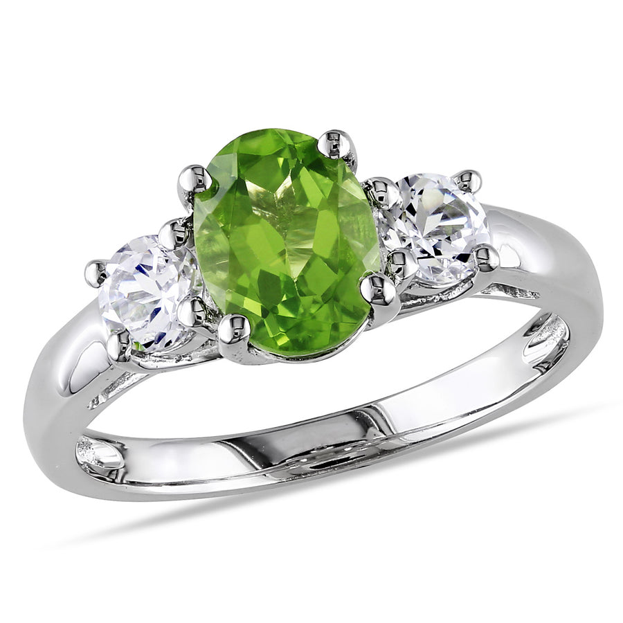 1.25 Carat (ctw) Peridot Ring with Lab Created White Sapphire 3/5 Carat (ctw) in Sterling Silver Image 1
