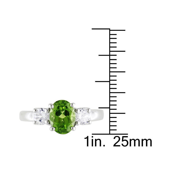 1.25 Carat (ctw) Peridot Ring with Lab Created White Sapphire 3/5 Carat (ctw) in Sterling Silver Image 2