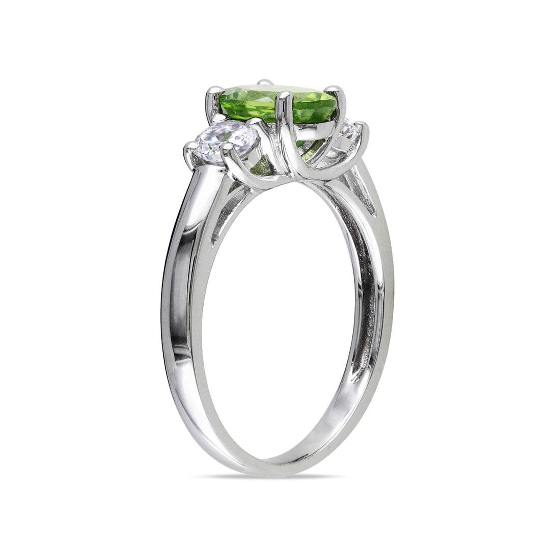 1.25 Carat (ctw) Peridot Ring with Lab Created White Sapphire 3/5 Carat (ctw) in Sterling Silver Image 3