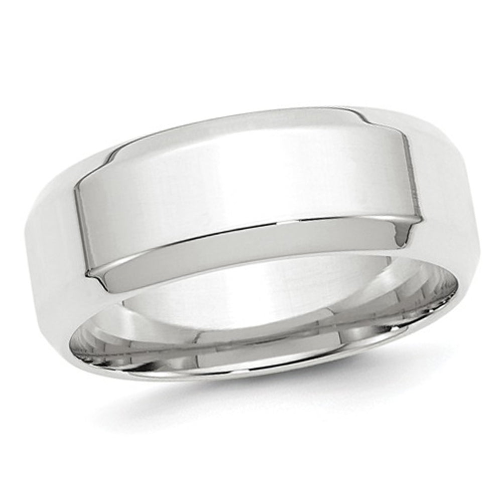 Mens 10K White Gold 8mm Comfort Fit Wedding Band Ring with Bevel Edge Image 1