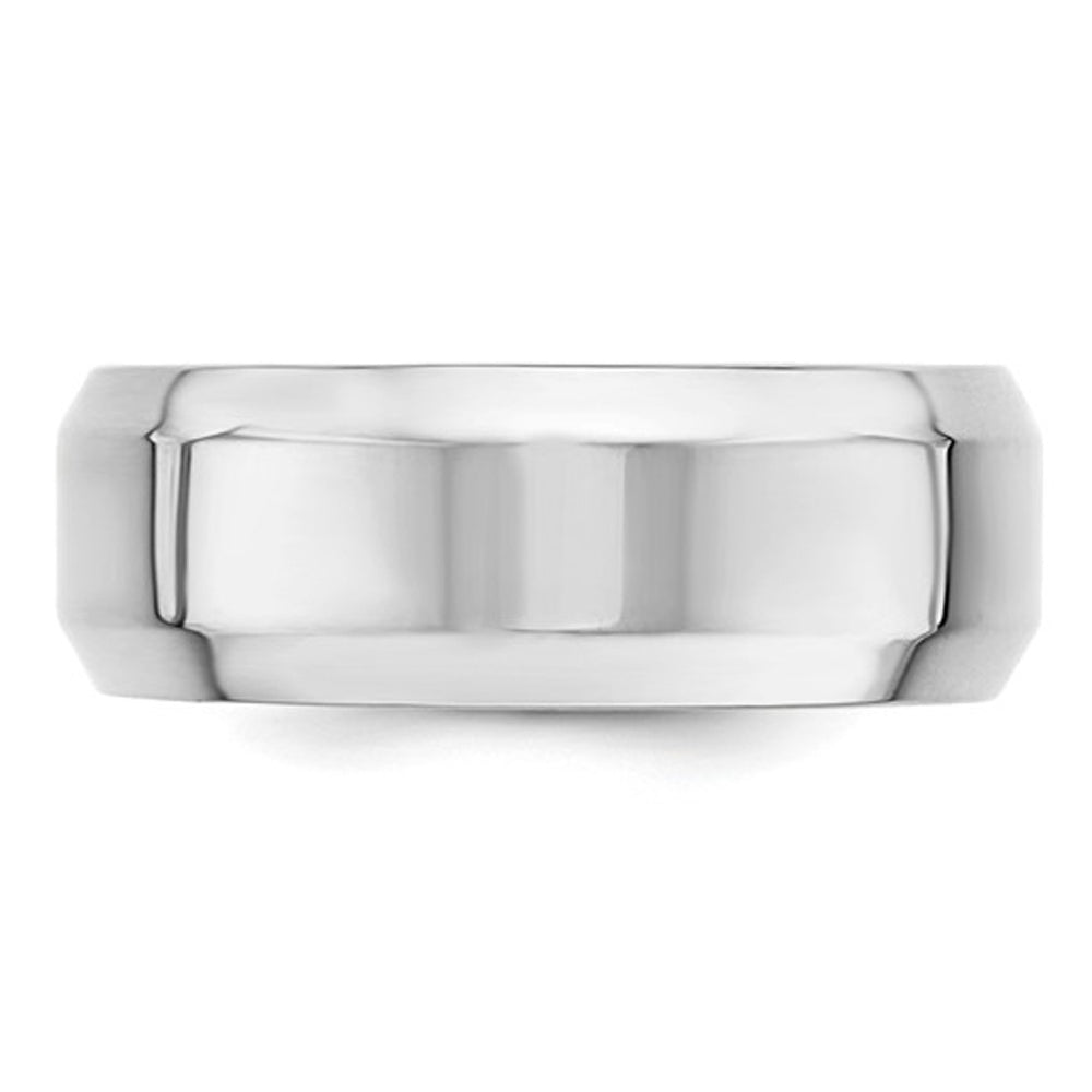 Mens 10K White Gold 8mm Comfort Fit Wedding Band Ring with Bevel Edge Image 3