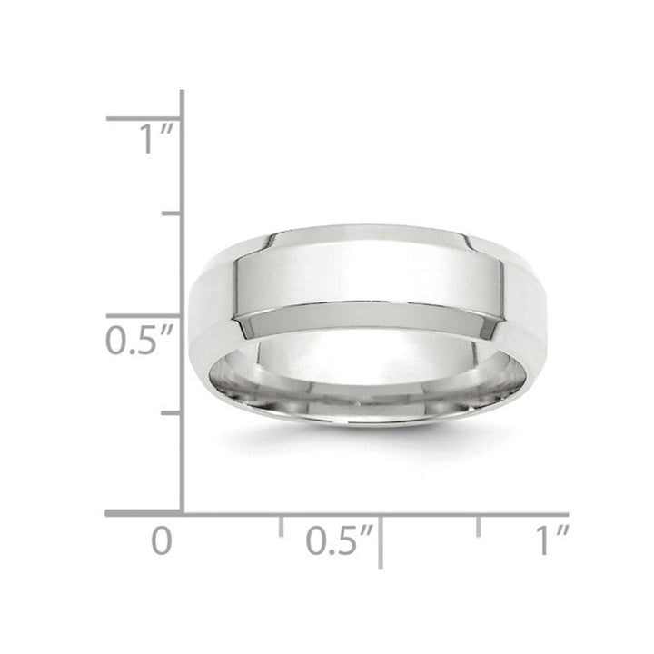 Mens 10K White Gold 7mm Comfort Fit Wedding Band Ring with Bevel Edge Image 3