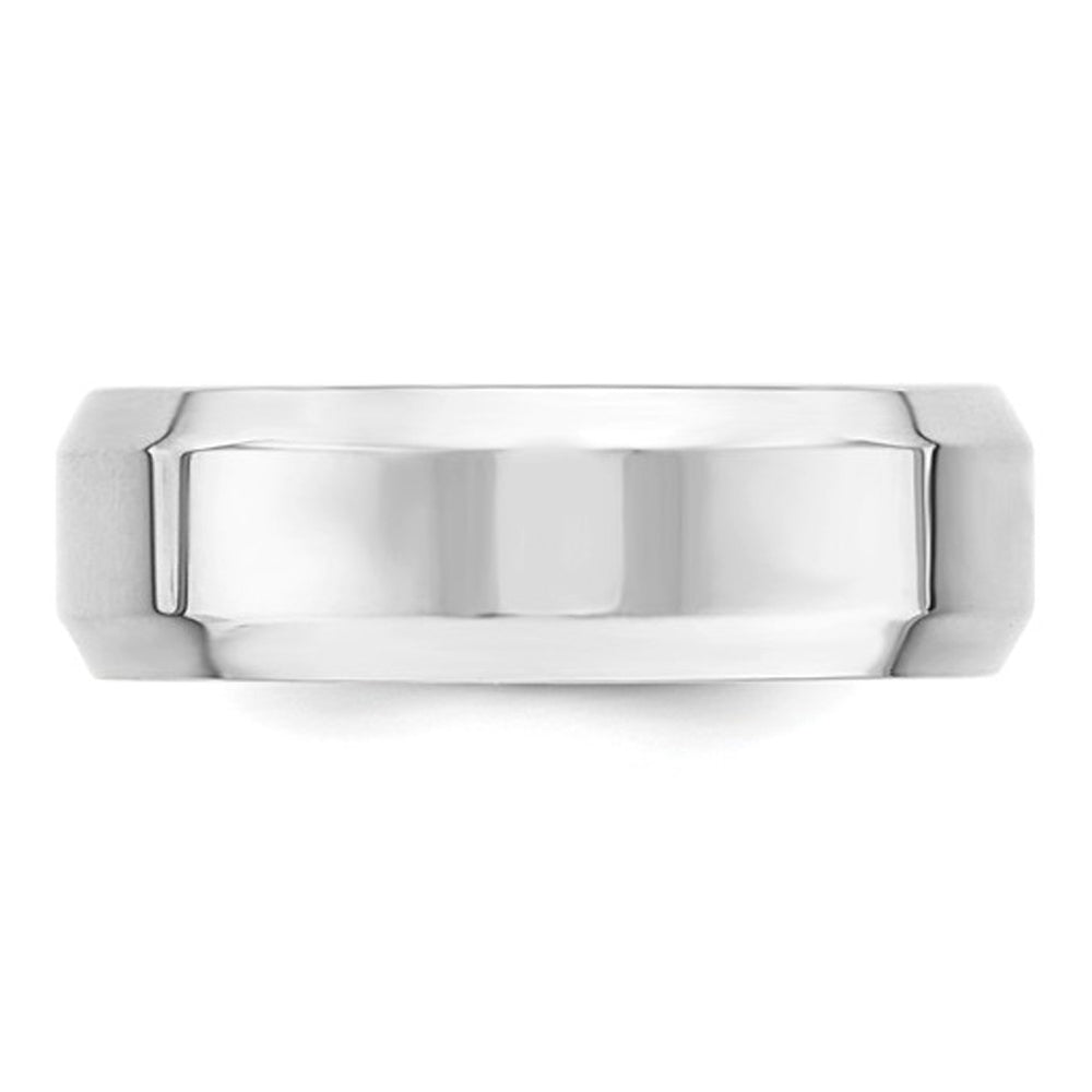 Mens 10K White Gold 7mm Comfort Fit Wedding Band Ring with Bevel Edge Image 4