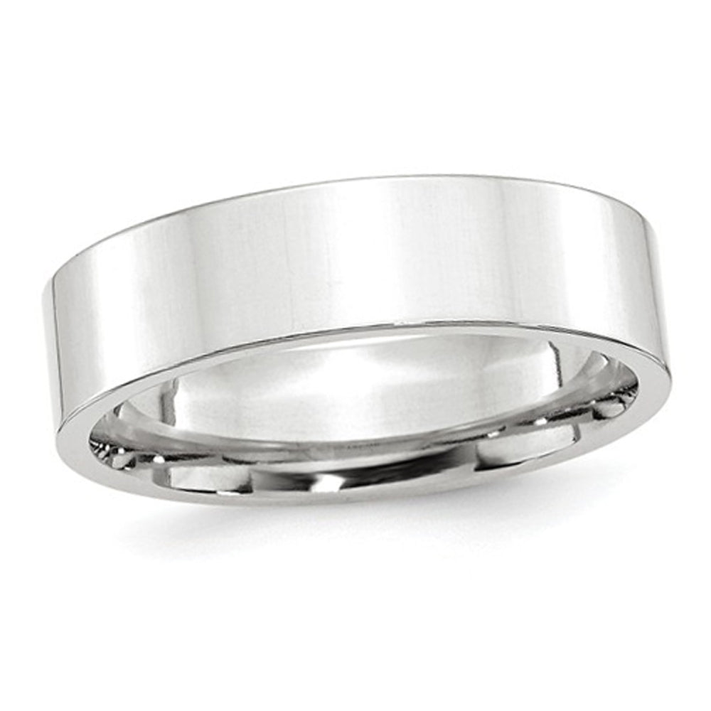 Ladies or Mens 14K White Gold 6mm Flat Comfort Fit Wedding Band Ring Image 1