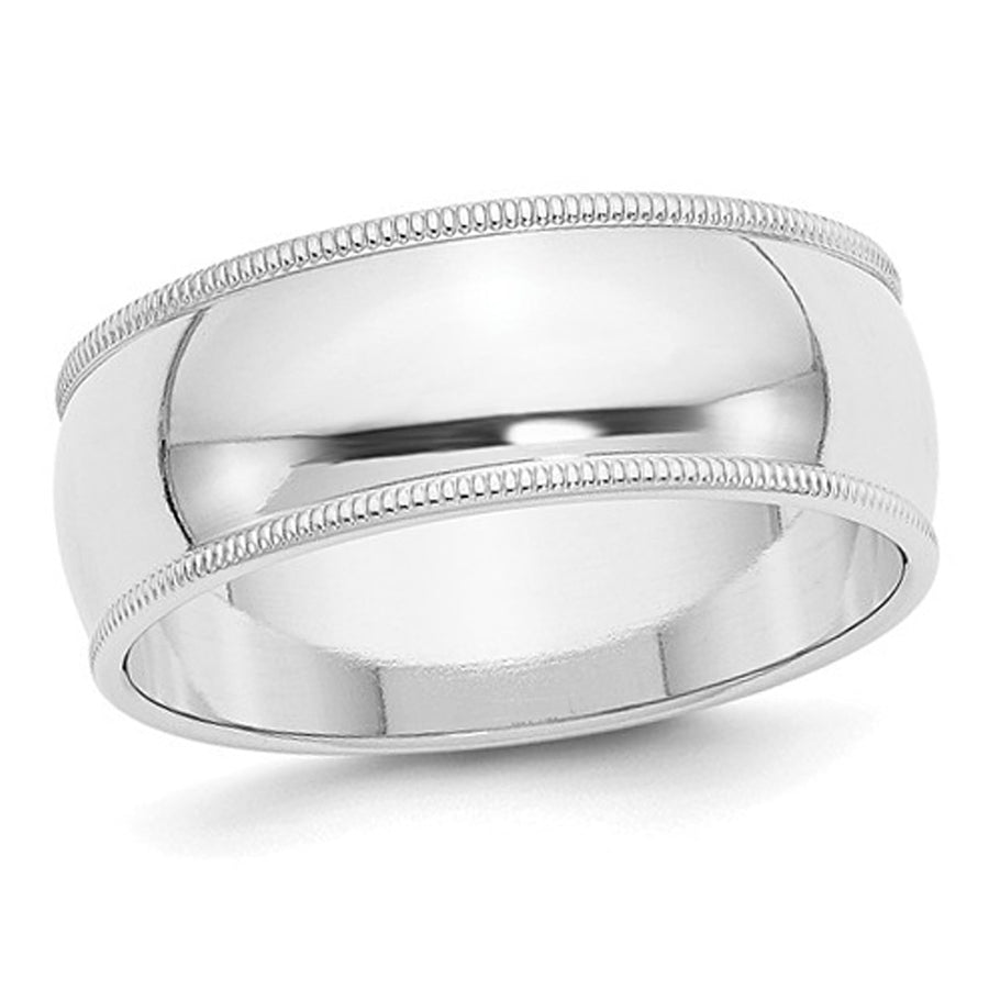 Mens 14K White Gold Polished 8mm Milgrain Wedding Band Ring Image 1