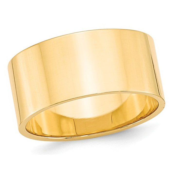 Mens 14K Yellow Gold 10mm Flat Wedding Band Ring Image 1
