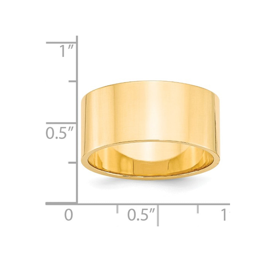 Mens 14K Yellow Gold 10mm Flat Wedding Band Ring Image 2