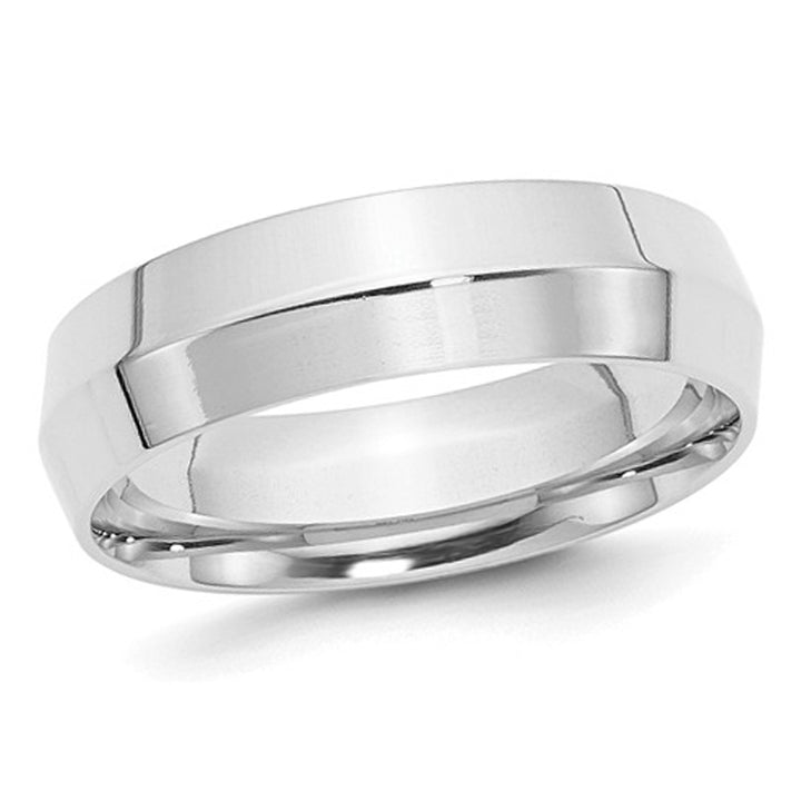 Mens 14K White Gold 6mm Comfort Fit Wedding Band Ring with Knife Edge Image 1