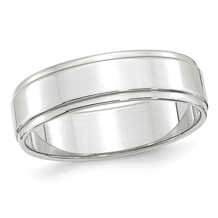 Ladies or Mens 14K White Gold 6mm Flat Wedding Band Ring with Step Edge Image 1