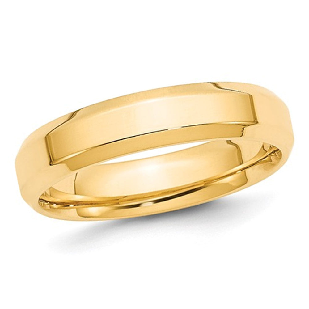 Ladies or Mens 14K Yellow Gold 5mm Comfort Fit Wedding Band Ring with Bevel Edge Image 1