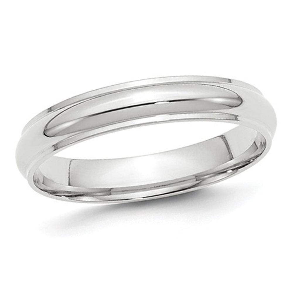 Ladies 14K White Gold 4mm Wedding Band Ring with Edge Image 1