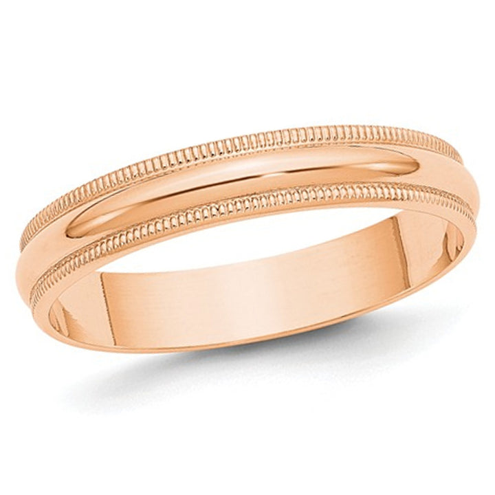 Ladies 10K Rose Pink Gold 4mm Milgrain Wedding Band Ring Image 1