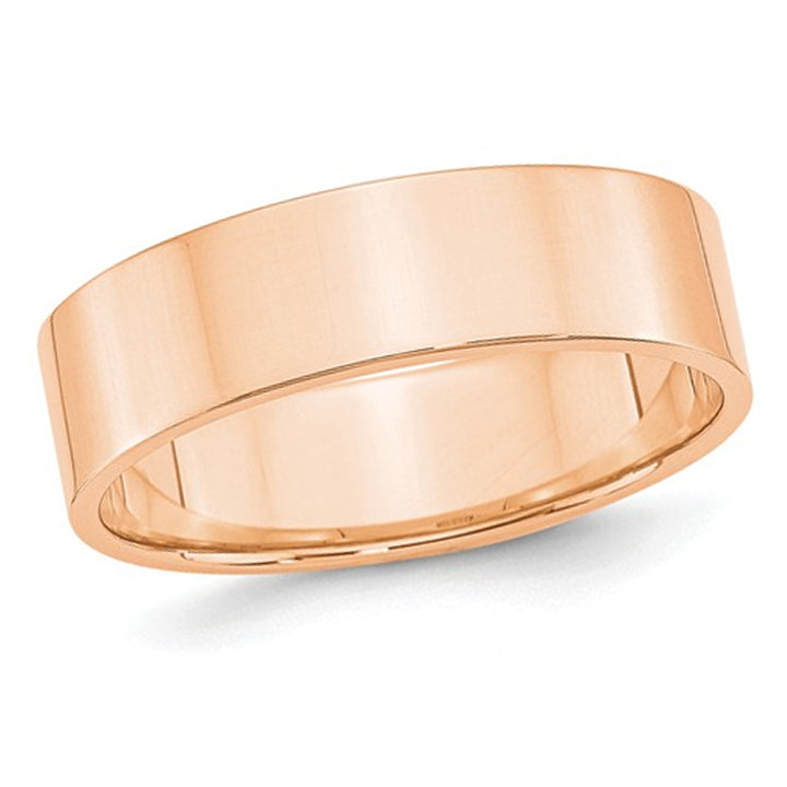 Ladies or Mens 10K Rose PInk Gold 6mm Flat Wedding Band Ring Image 1