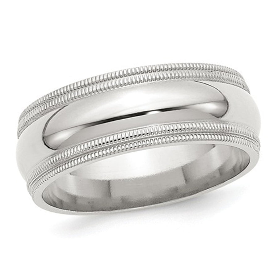 Mens Sterling Silver 8mm Double Milgrain Wedding Band Ring Image 1