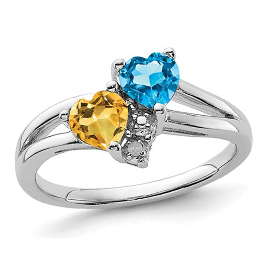 1.00 Carat (ctw) Citrine & Blue Topaz Heart Ring in Sterling Silver Image 1