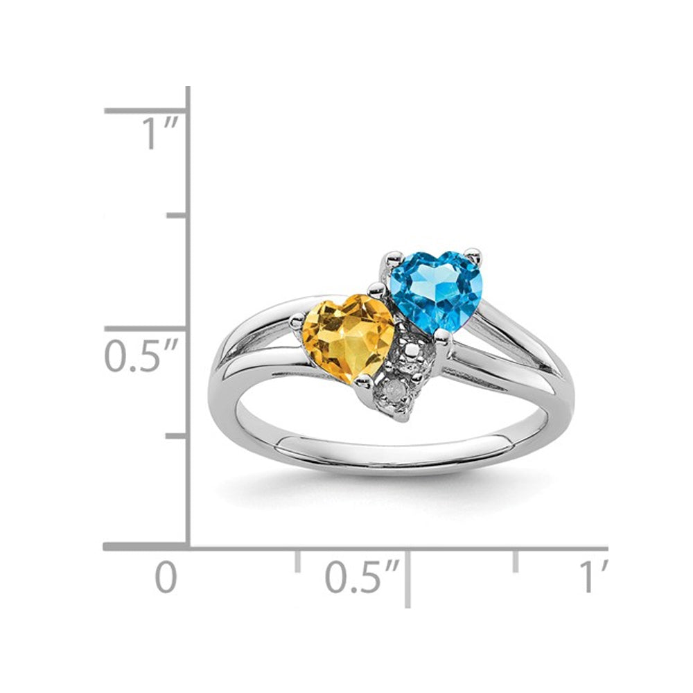 1.00 Carat (ctw) Citrine & Blue Topaz Heart Ring in Sterling Silver Image 2