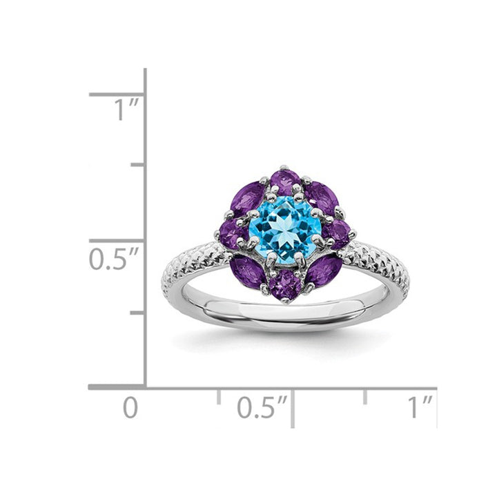 1.60 Carat (ctw) Blue Topaz and Amethyst Ring in Sterling Silver Image 2