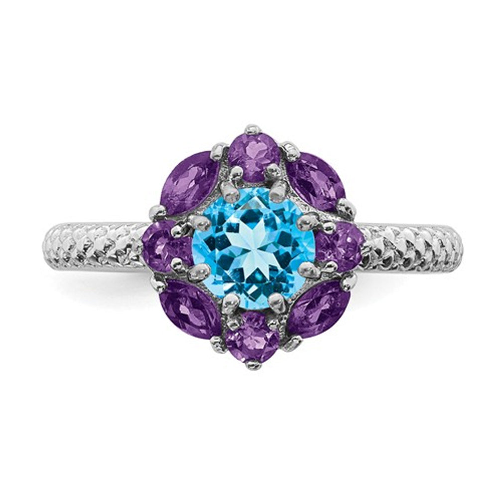 1.60 Carat (ctw) Blue Topaz and Amethyst Ring in Sterling Silver Image 3